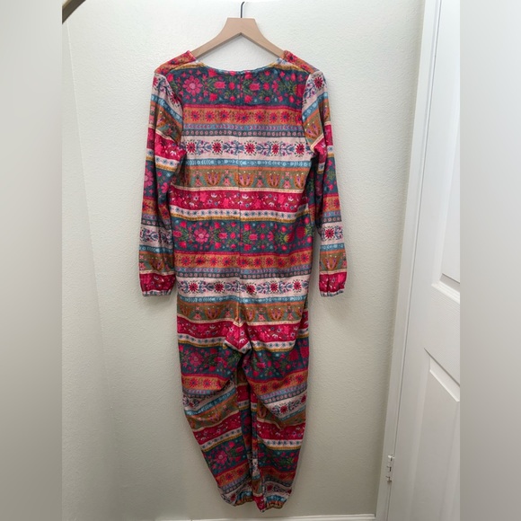 NWT Natural Life Fleece Onesie Pajamas Magenta Border Print XS - Picture 6 of 7